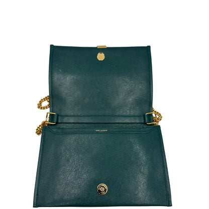  Borsa Saint Laurent in pelle trapuntata color verde petrolio con hardware dorato, dal design elegante e strutturato, di lusso, originale, ottime condizioni.