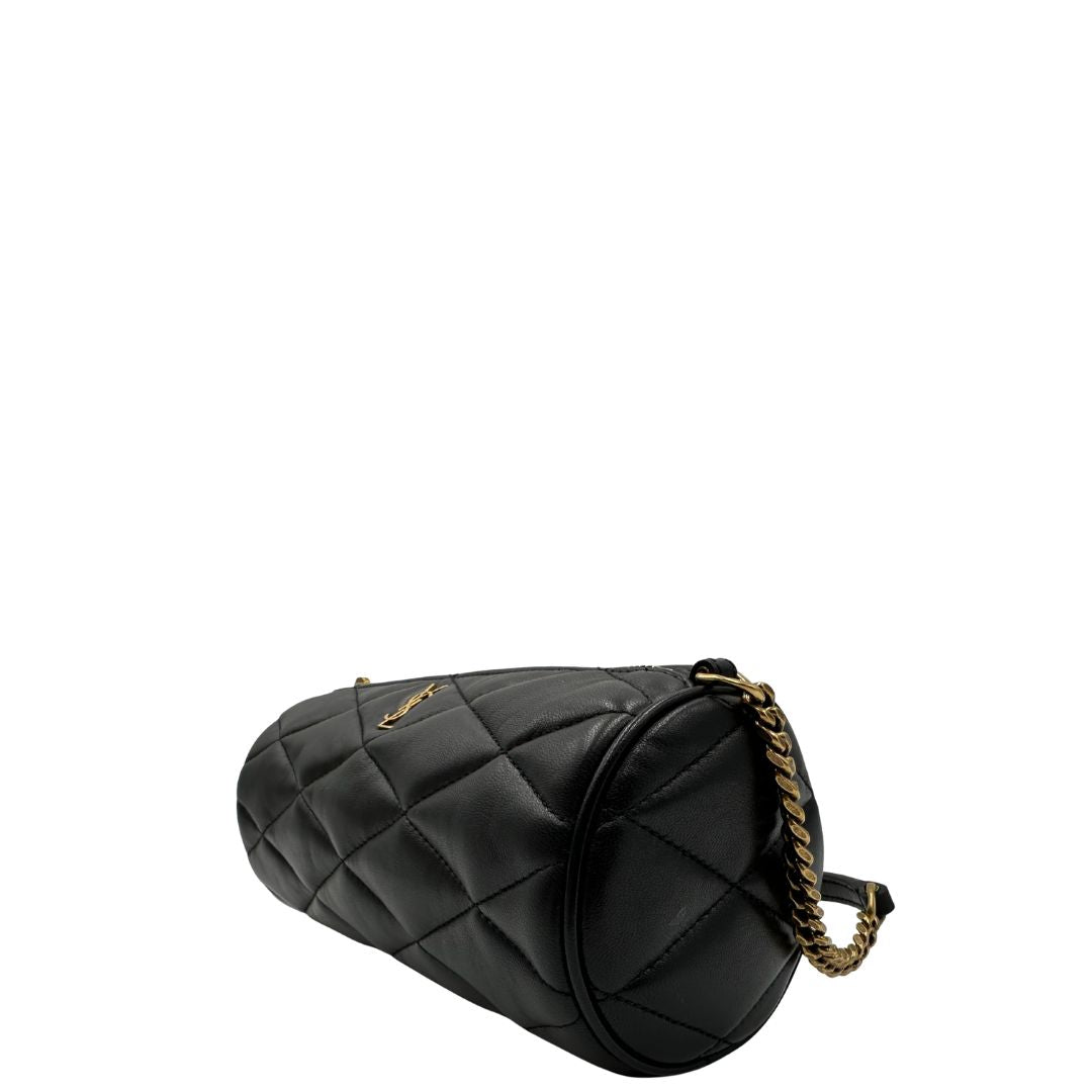 lato  Borsa Saint Laurent in pelle nera trapuntata, indossabile a spalla, di lusso, originale, ottime condizioni, usata. 