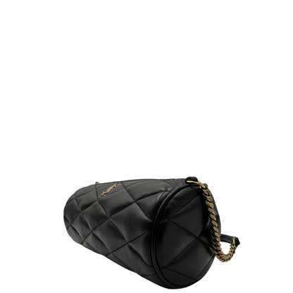lato  Borsa Saint Laurent in pelle nera trapuntata, indossabile a spalla, di lusso, originale, ottime condizioni, usata. 