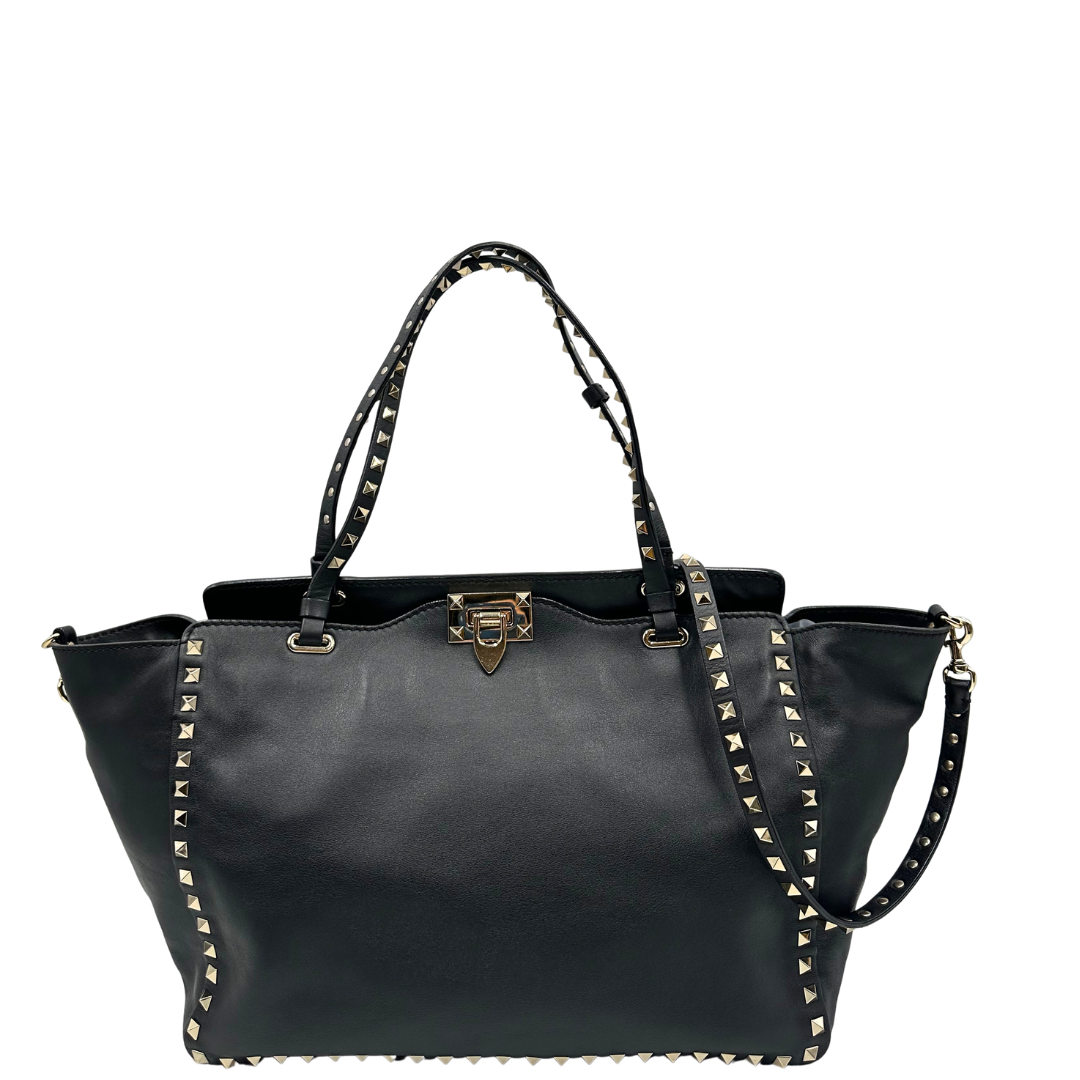 Front Rockstud Valentino Garavani rifinita con borchie piramidali oro chiaro, di lusso, originale, ottime condizioni, usata. 