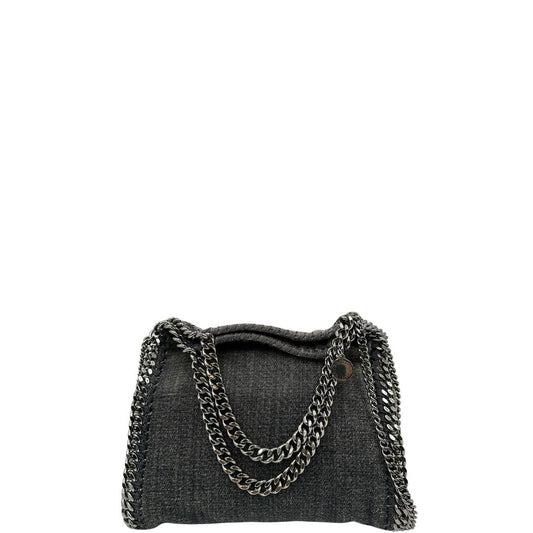 front Borsa Falabella in shaggy dear grigio effetto denim e hardware argentato, nella versione mini, indossabile a tracolla, a spalla e a mano, di lusso, originale, ottime condizioni, usata. 
