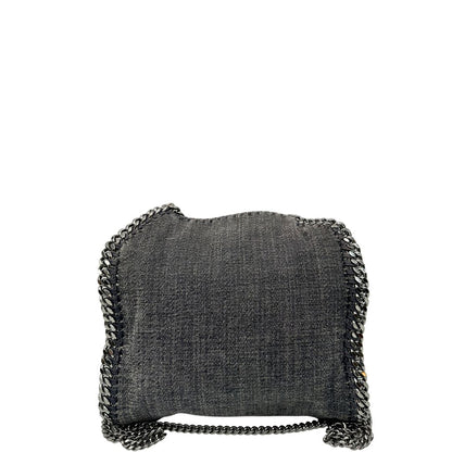 retro Borsa Falabella in shaggy dear grigio effetto denim e hardware argentato, nella versione mini, indossabile a tracolla, a spalla e a mano, di lusso, originale, ottime condizioni, usata.