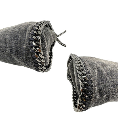 angoli Borsa Falabella in shaggy dear grigio effetto denim e hardware argentato, nella versione mini, indossabile a tracolla, a spalla e a mano, di lusso, originale, ottime condizioni, usata.