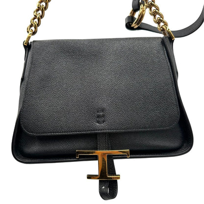 Borsa Tod's in pelle martellata nera con hardware dorato, indossabile a tracolla. Originale, usata, di lusso, in ottime condizioni.