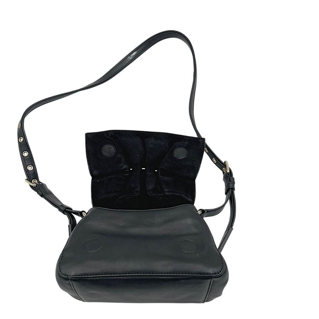 Foto borsa con tracolla Valentino Garavani Bloomy stud in pelle nera. Borse di marca usate.